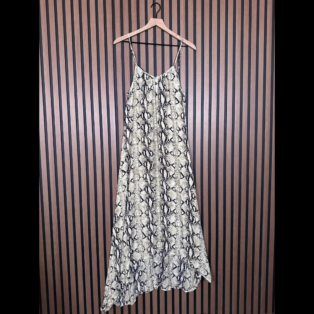 Pink Stitch Dress 4 / S Brown Snakeskin Art Maxi Sleeveless Adjustable Strap